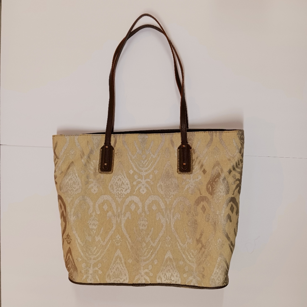 Stella & Dot La Totale Medium Tote Bag Metallic Ikat Print